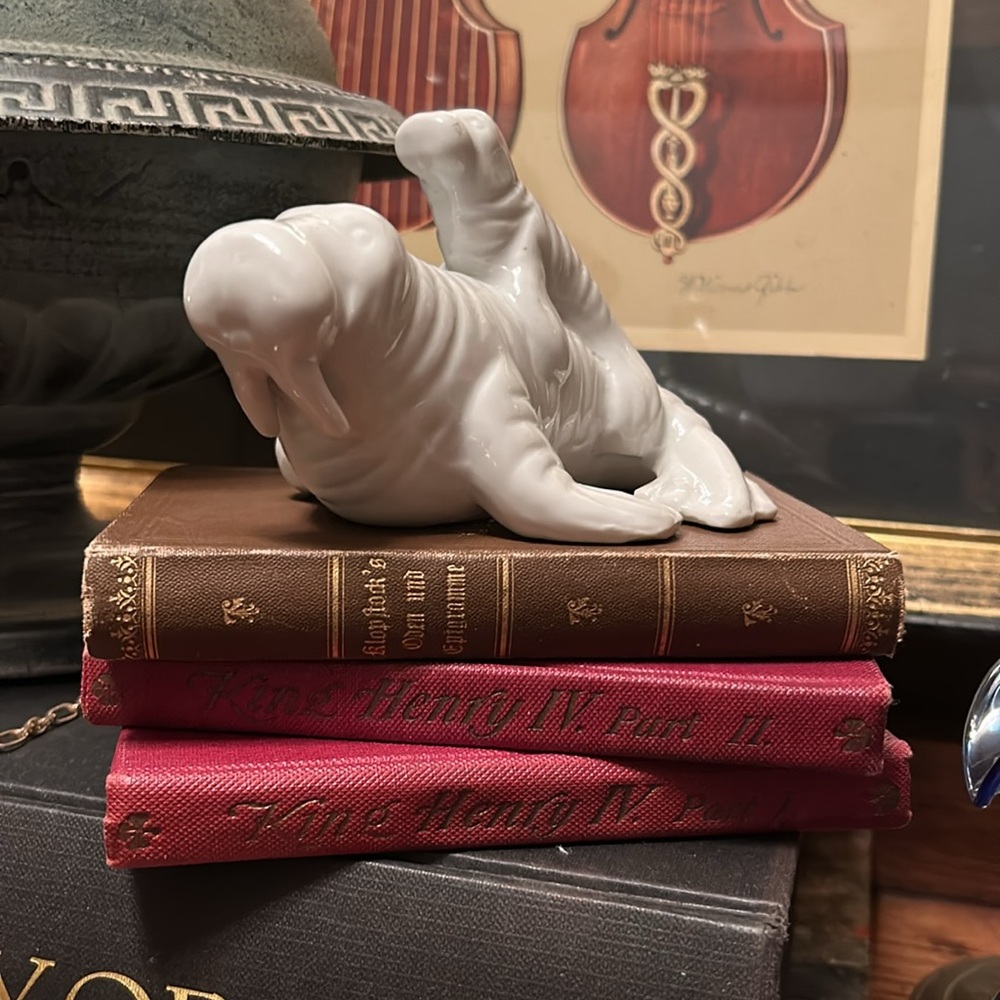 Ceramic Mother Walrus and Baby Figurine